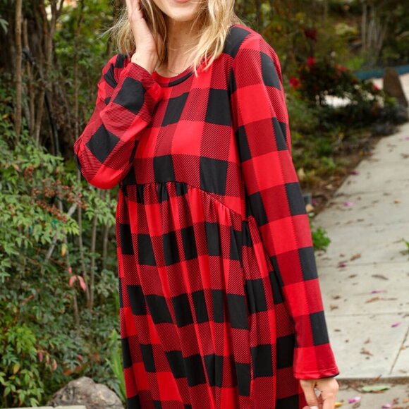 New Plaid Babydoll Midi Swing Dress with Pockets Size 3x - Picture 2 of 8